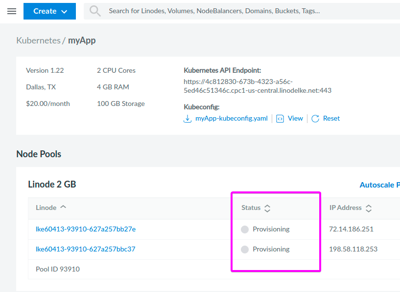 Overviewing Cluster in Provisioning State