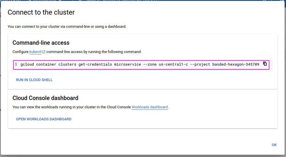 Noting Down Command to Connect to the Cluster