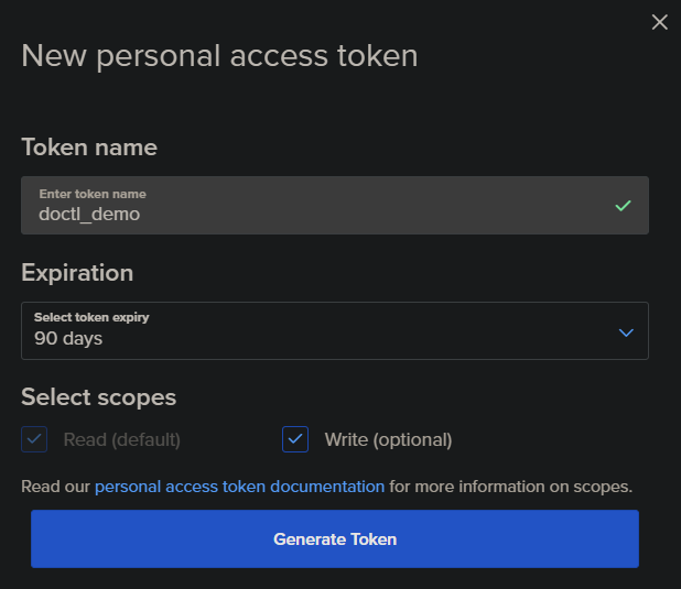 Configuring and creating a new API access token