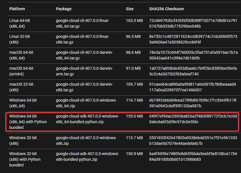 Downloading a compatible version archive of the gcloud CLI installer