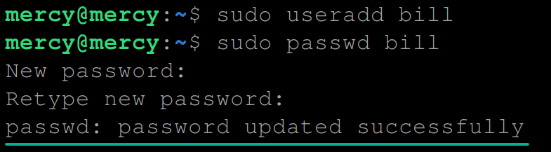 Adding a user and updating user password 