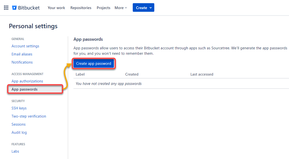 Initiating creating an App password