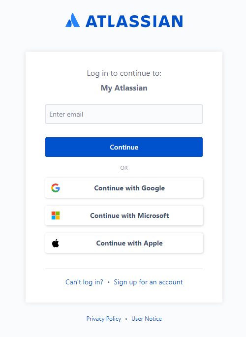 Atlassian account login page