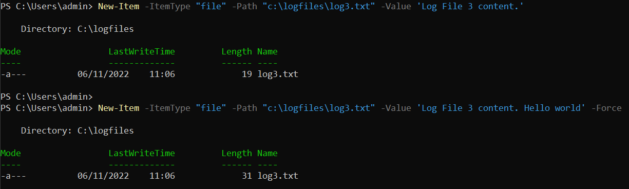 Using the -Force parameter to overwrite an existing file