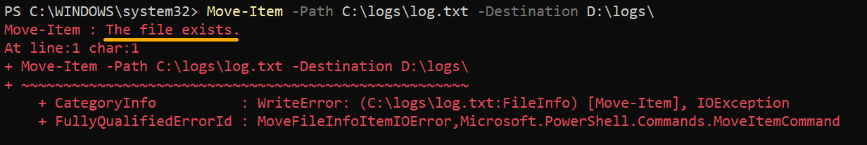 powershell move file - Moving a file to a directory where the same file exists