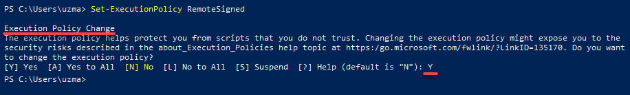 Setting execution policy to RemoteSigned