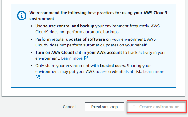 Creating the AWS Cloud9 environment