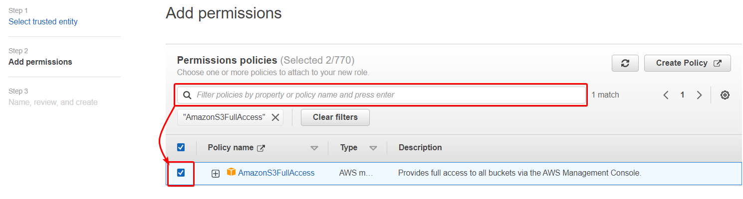 Attaching permissions with the IAM role 