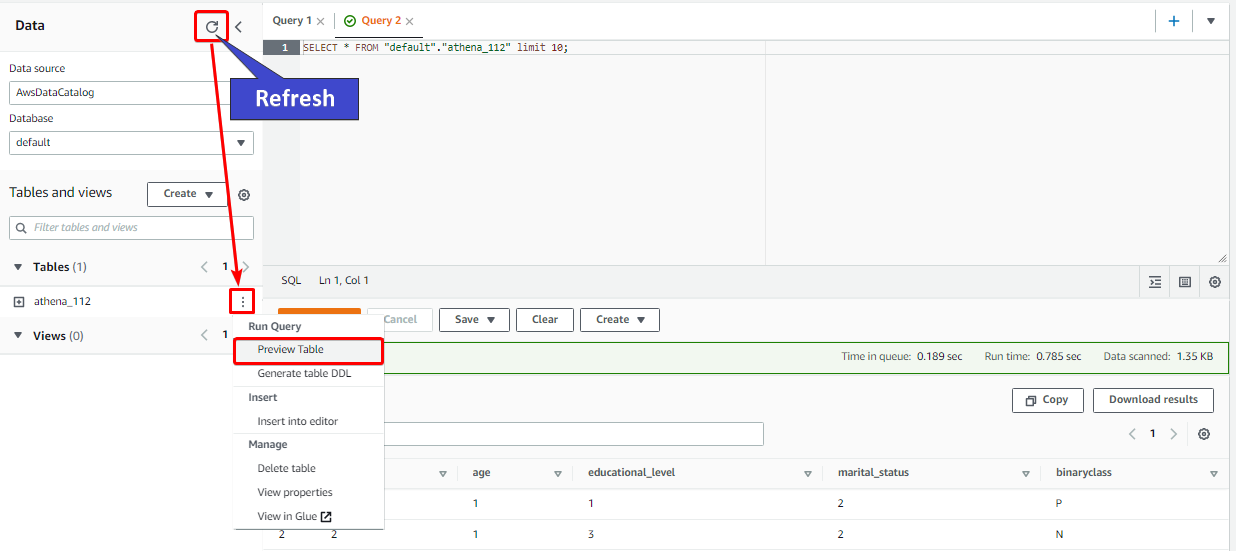 Running queries from the console