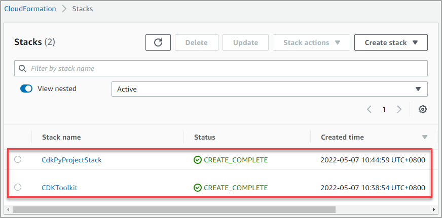 AWS CloudFormation console