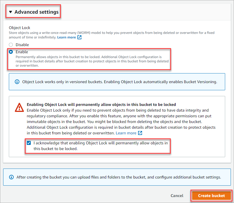 Configuring the bucket’s object lock setting