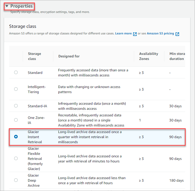 Choosing the Amazon S3 Glacier storage class