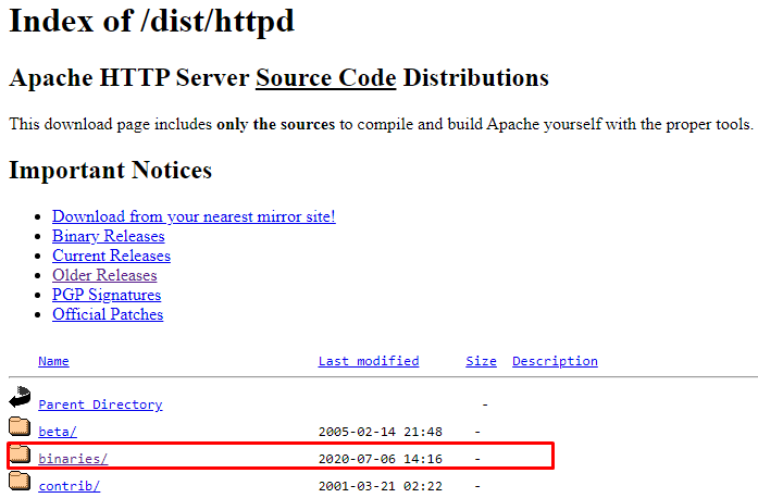 Selecting the binaries package