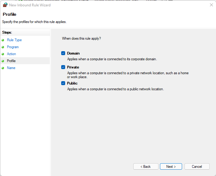 Defining the profiles to apply the rule to