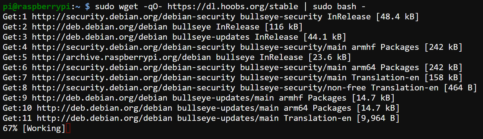 Downloading and running the HOOBS Bash shell script 