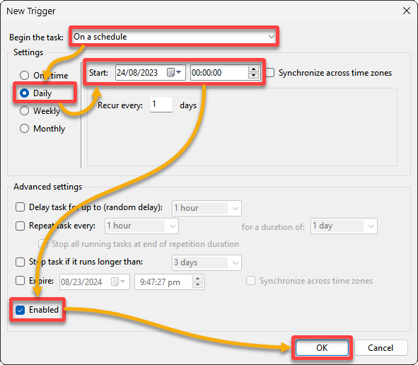 Select the frequency and interval for the cron job’s trigger