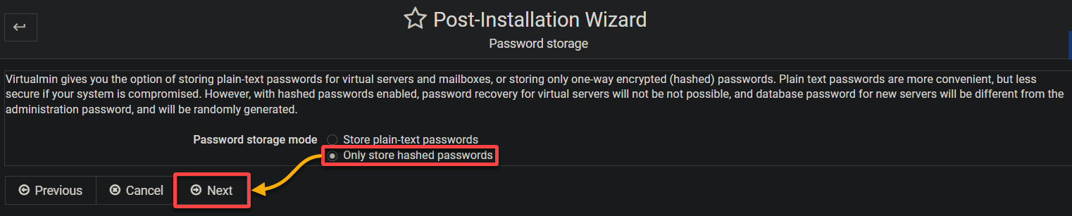 Selecting a password storage mode