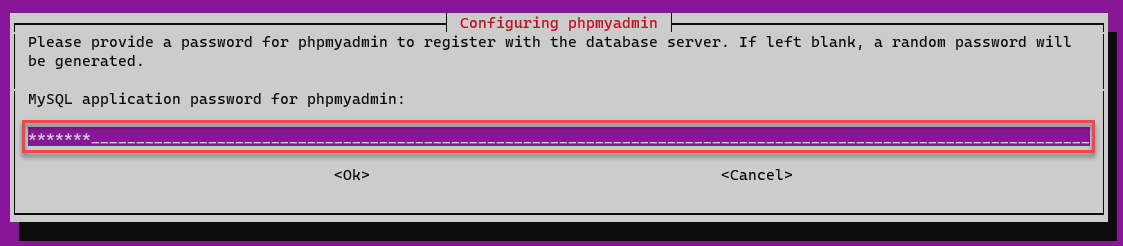 install phpmyadmin - Assigning a new phpMyAdmin password