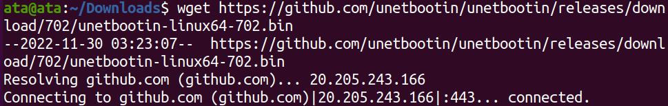 Downloading the Unetbootin Linux binary 