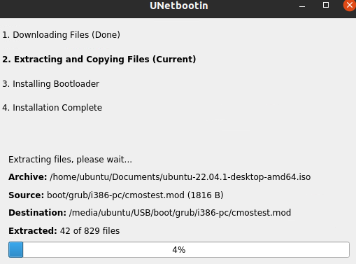 Viewing USB LiveCD creation in UNetbootin