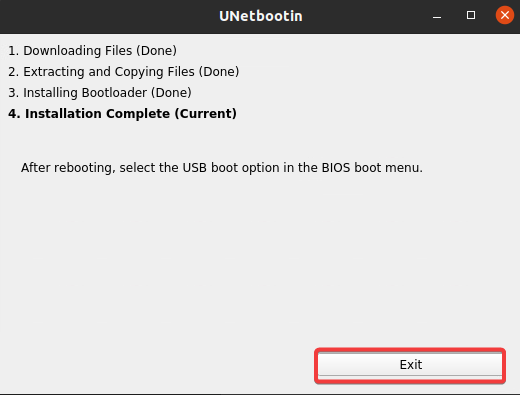 Closing the UNetbootin window