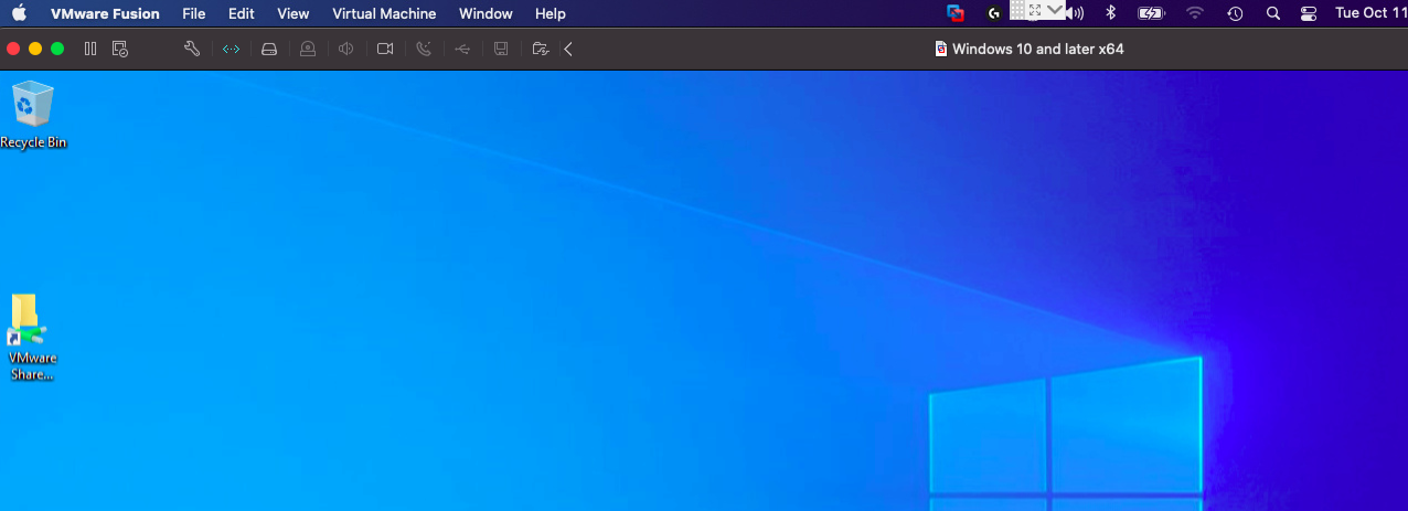 VMware Fusion: Observing the Windows Desktop on the established VM