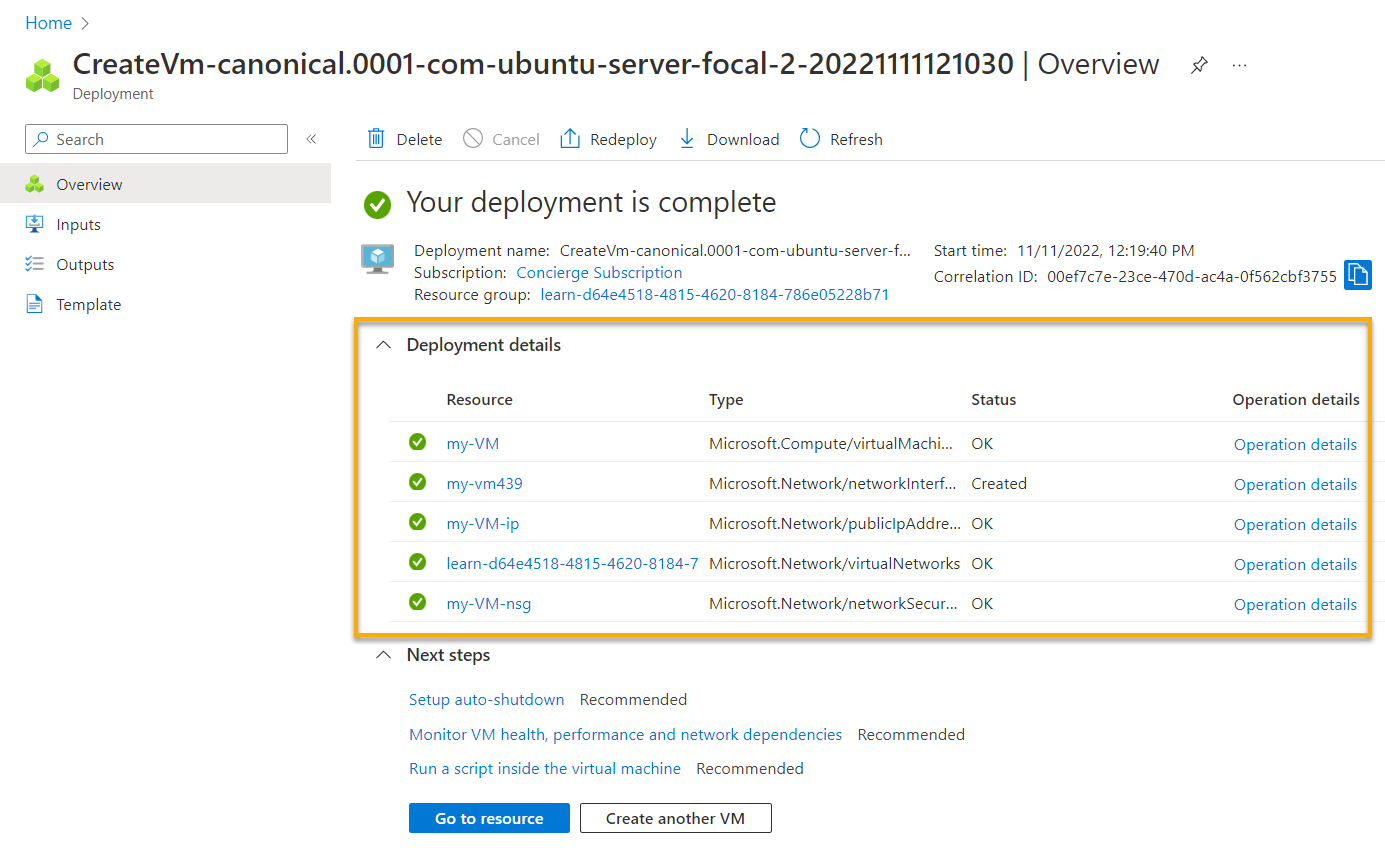 create an azure vm - Viewing the deployment process (step by step0