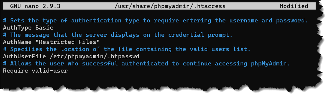 install phpmyadmin - Creating the .htaccess file
