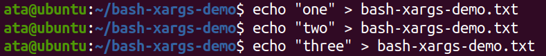 Demonstrating running echo commands, one for each file, to process