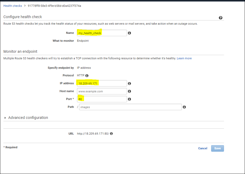 Creating a health check for AWS EC2 instance