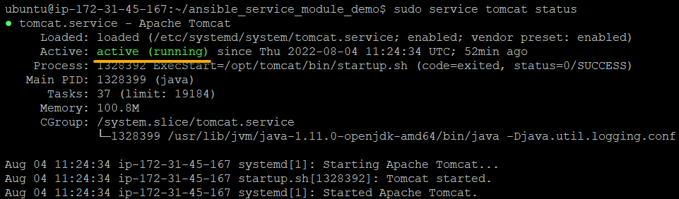 Verifying the Tomcat service status