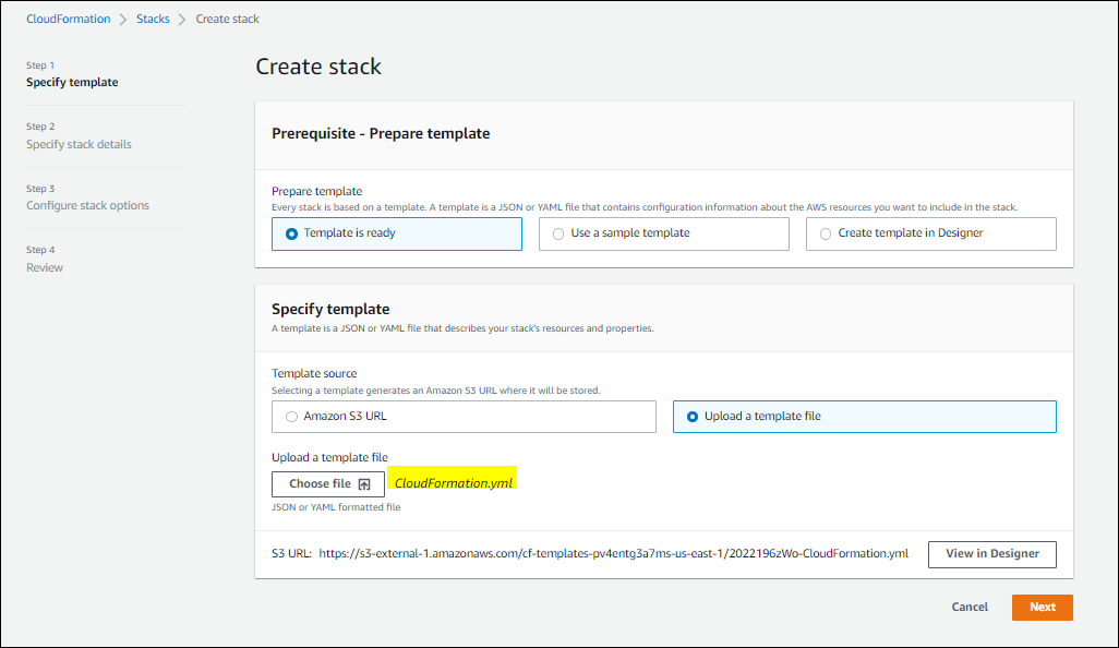 Specifying the stack template