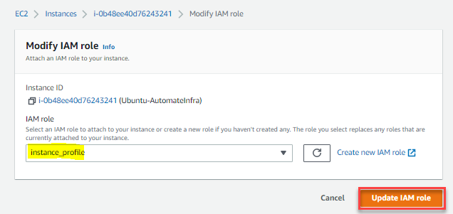 Attaching the IAM instance profile