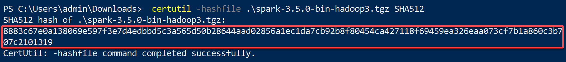 Generating a SHA512 hash of the Apache Spark package