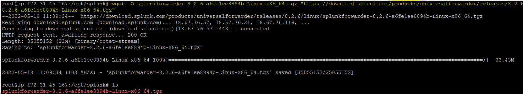 Downloading the Splunk Universal Forwarder with wget Command