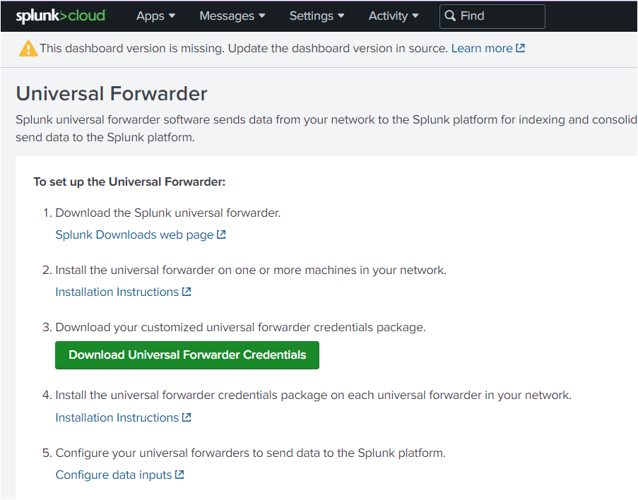 Downloading the Universal Forwarder Credentials.