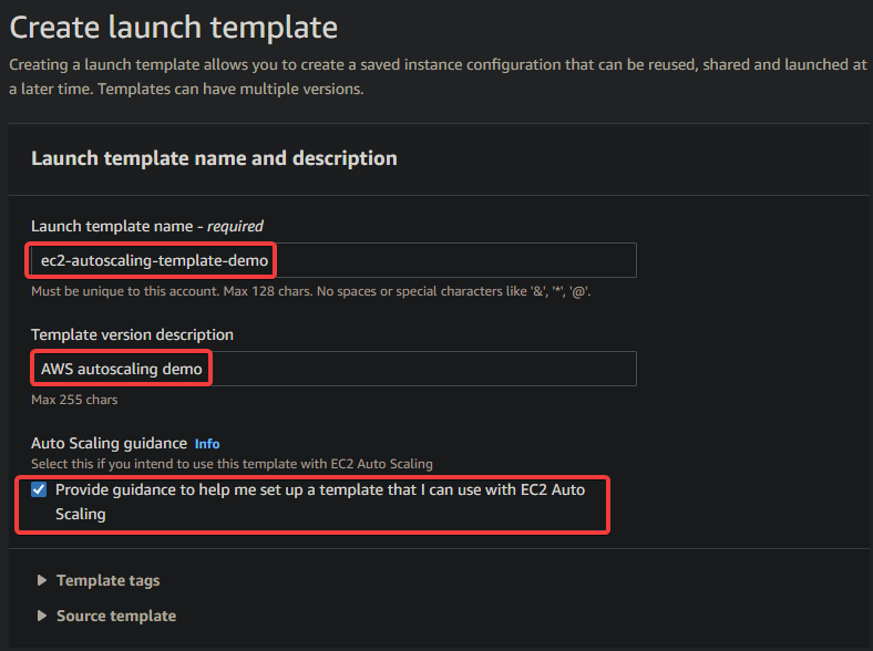 Configuring a launch template