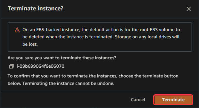 Confirming instance termination.