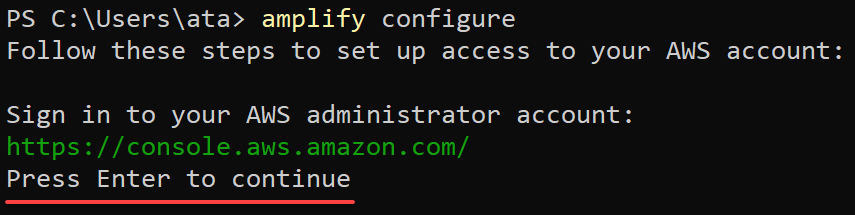 Continuing with the AWS Amplify CLI configuration