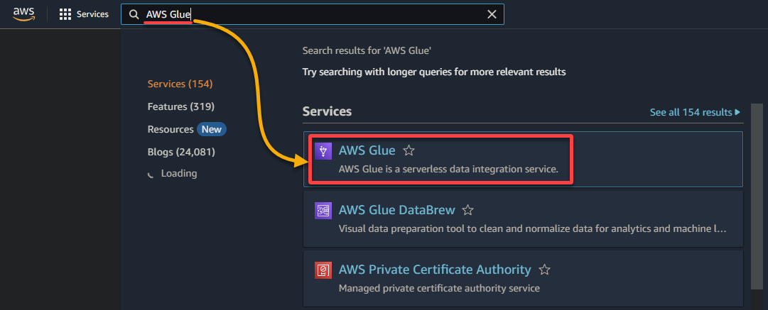 Accessing the AWS Glue console