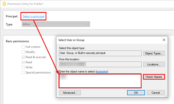 Selecting User or Group ID to Add to the Folder1's Permissions