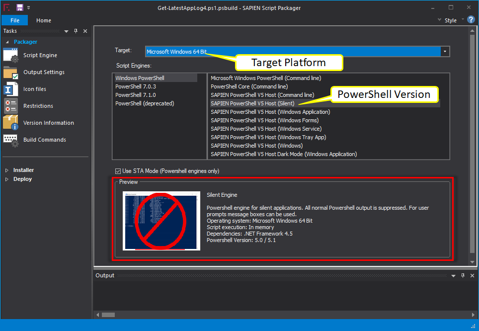 Setting up Target Platform And PowerShell Scrip Engine