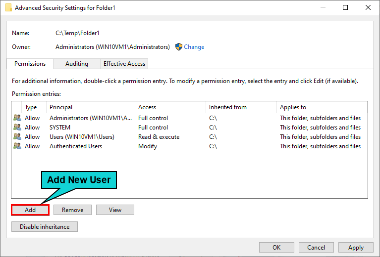 Adding New User to Folder's Permissions