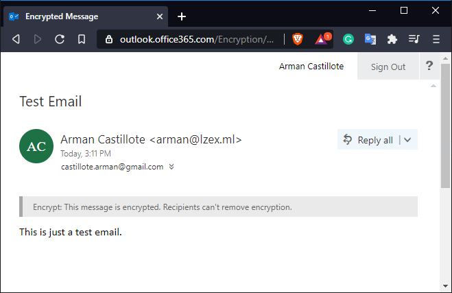 Viewing Encrypted Email Sent via Outlook