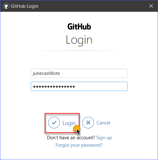 Log in with GitHub account