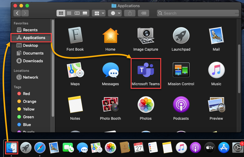 Starting Microsoft Teams from the Applications Folder.