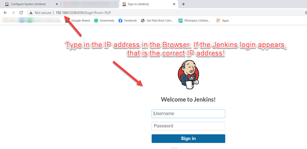 Logging into the Jenkins Dashboard.
