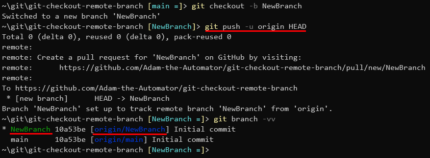 Pushing a local branch to an upstream remote named origin with the same name as local.