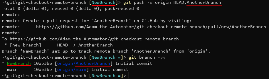 Pushing a local branch to an upstream remote named origin with an alternate remote branch name.