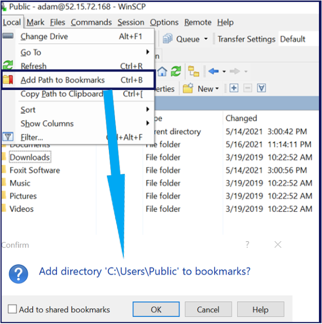 Bookmarking paths in WinSCP